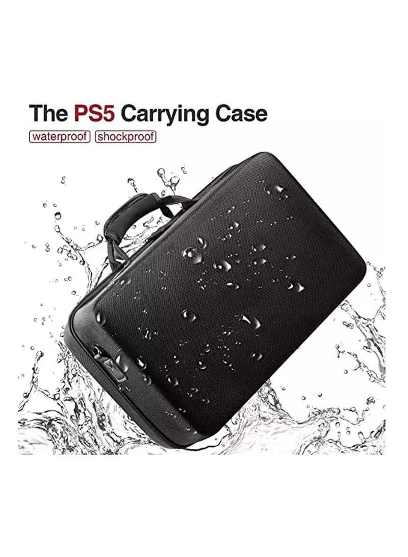 كيس التخزين ل PS5-صدمة الصلبة قشرة حقيبة- فاخرة كيس الكتف مقاوم للماء ل بلاي ستيشن 5، وحدة التحكم والاكسسوارات منظم التخزين (أسود) - Image 3