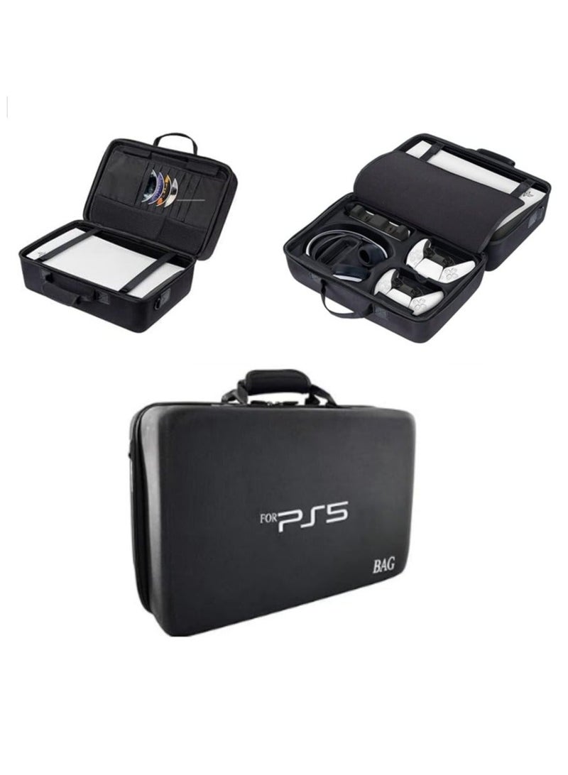 كيس التخزين ل PS5-صدمة الصلبة قشرة حقيبة- فاخرة كيس الكتف مقاوم للماء ل بلاي ستيشن 5، وحدة التحكم والاكسسوارات منظم التخزين (أسود) - Image 1