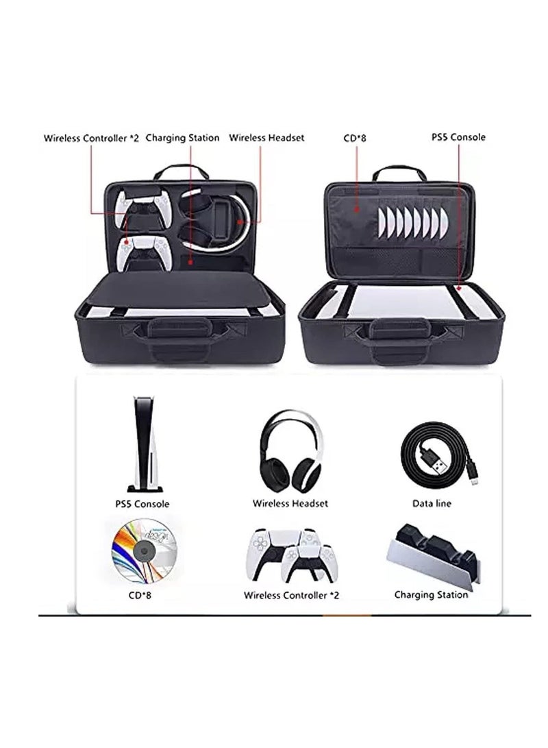 كيس التخزين ل PS5-صدمة الصلبة قشرة حقيبة- فاخرة كيس الكتف مقاوم للماء ل بلاي ستيشن 5، وحدة التحكم والاكسسوارات منظم التخزين (أسود) - Image 2