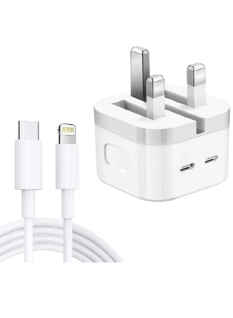 35W USB C Plug Fast Charger With Cable, Dual USB‑C Port Power Adapter Wall Charger Compatible With i-Phone 13/13 Pro/13 Pro Max/12/11/SE 3, iPad-Pro Air-Pods Pro, Apple/Watch etc  - Image 1