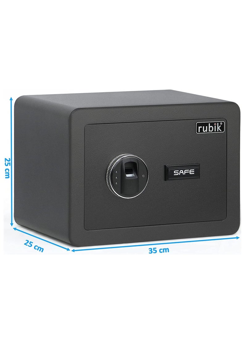 Rubik - Fingerprint Safe Box A4 Document Size Biometric Lock with Key, Fire Resistant Powder Coating, for Home Office Cash Money Documents RB-25YFP (25x35x25cm) Black - Image 1