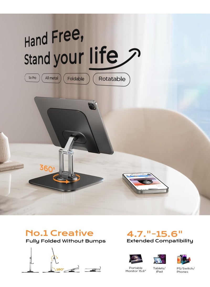 GUDOO Fits iPad Stand Holder 360° Adjustable Rotating Tablet Stand Foldable iPad Holder Tablet Holder for Desk Portable Monitor Stand for 2024 iPad Pro/Air/Mini/Tablets 4.7"-15.6"  - Image 2
