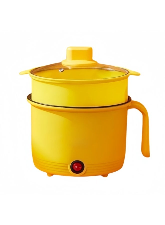 ماكون قدر طهي كهربائي مع جهاز بخار، سعة 1.5 لتر، لون أصفر، طباخ صغير محمول متعدد الوظائف وغير لاصق، مثالي لتحضير المعكرونة والحساء والأرز، مناسب للاستخدام في السكن الجامعي والسفر. - Image 1