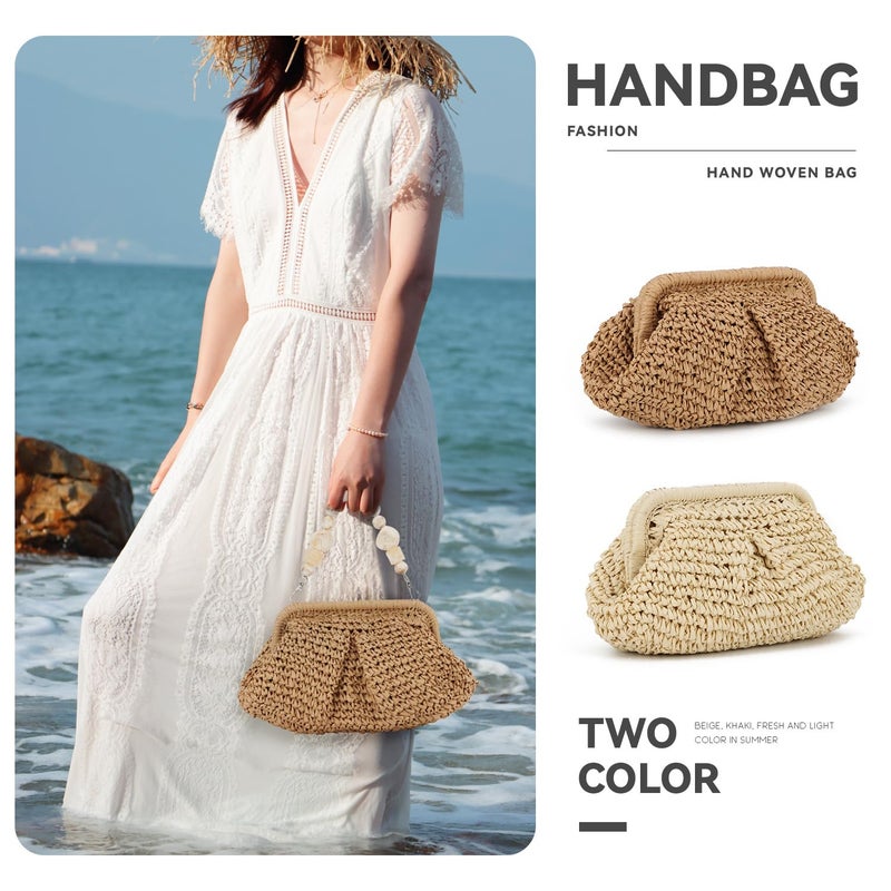 LUI SUI Straw Dumpling Clutch Bag - Woven Straw Tote Clutch Purse for Women - Summer Beach Bag - Wicker Clutch - Image 2