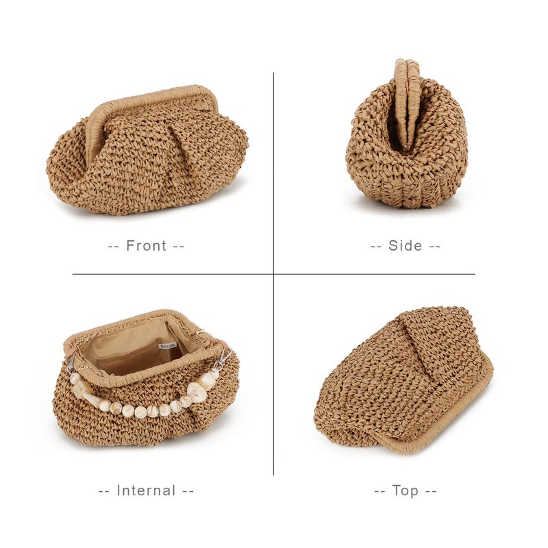 LUI SUI Straw Dumpling Clutch Bag - Woven Straw Tote Clutch Purse for Women - Summer Beach Bag - Wicker Clutch - Image 4