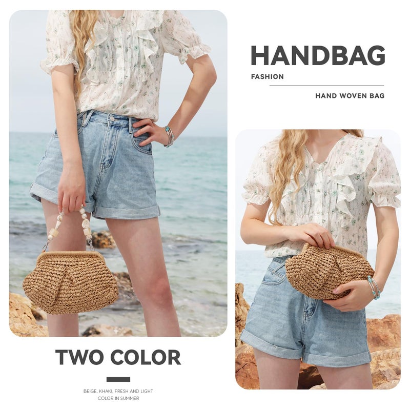 LUI SUI Straw Dumpling Clutch Bag - Woven Straw Tote Clutch Purse for Women - Summer Beach Bag - Wicker Clutch - Image 3
