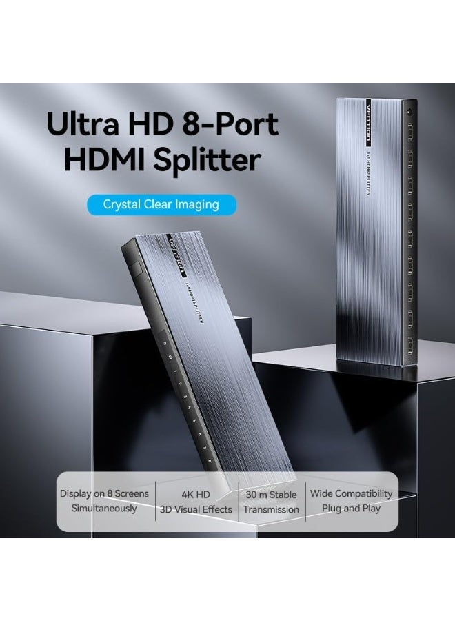 VENTION 4K 1x8 HDMI Splitter Black Aluminum Alloy Type UK Standard Model # AKQB0-UK - Image 3