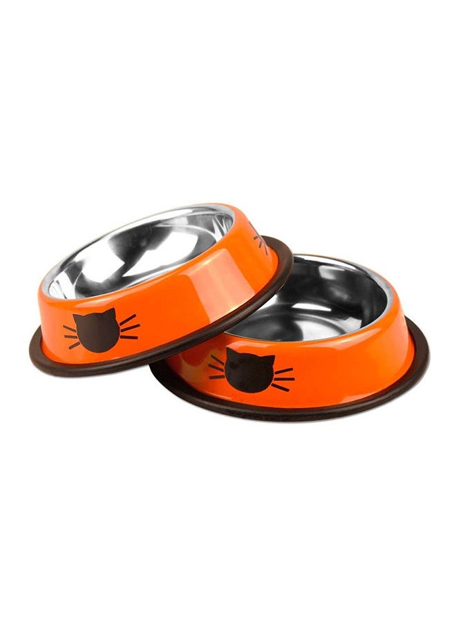 NIBEMINENT 2-Piece Stainless Steel Cat Feeding Bowls Orange 5.9x1.4x4.7centimeter  - Image 1
