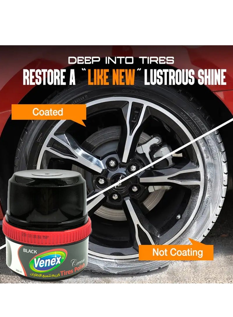 فينكس ملمع إطارات السيارة VENEX بتركيبة الكريم الأسود: 200 مل للمعان فائق ومقاومة الأوساخ - حماية تدوم طويلاً لجميع أنواع الإطارات - Image 5