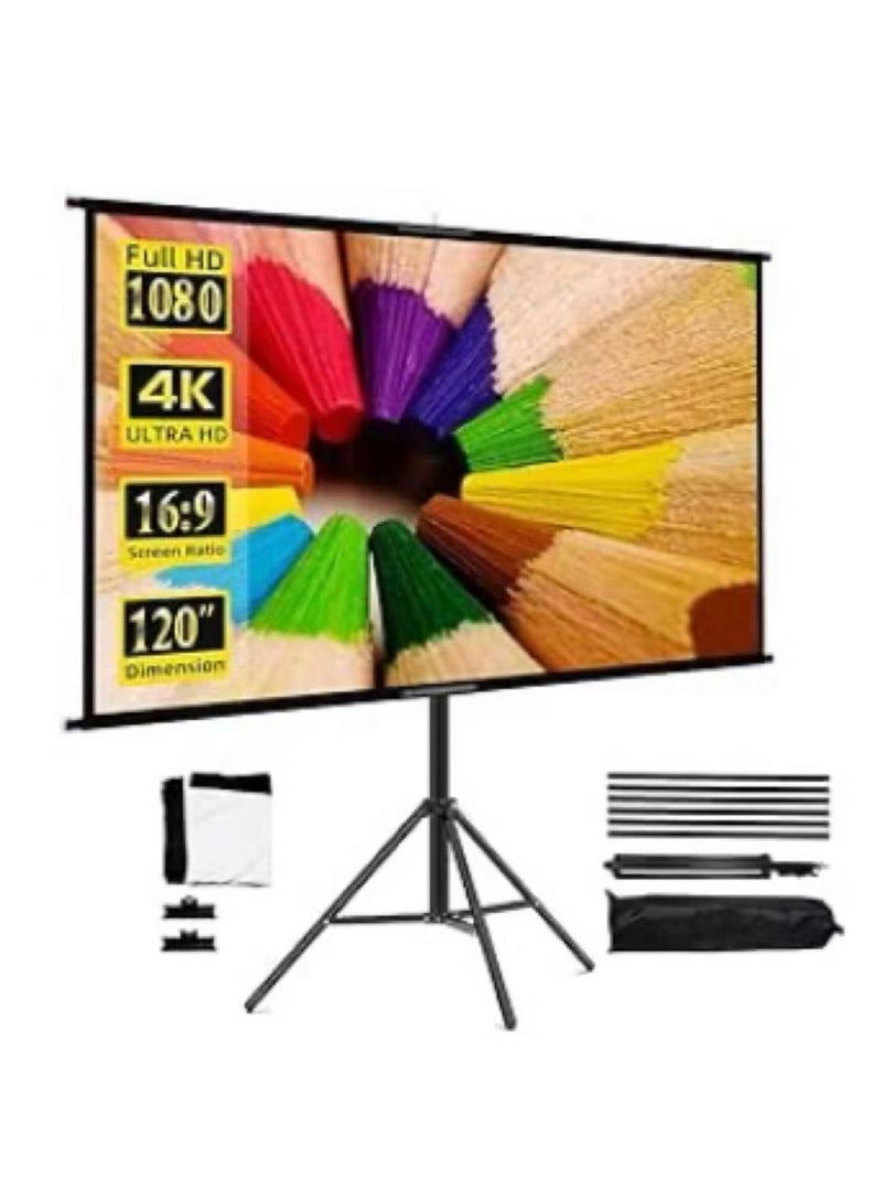 Projector Screen with Stand 120 inch Indoor Outdoor Projection Screen, Portable 16:9 4K HD Movie Screen with Carry Bag Wrinkle-Free Design for Home Theater Backyard Cinema（266*148CM）  - Image 1