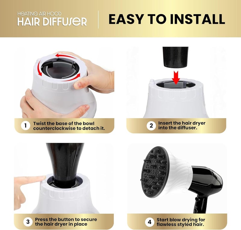 Herbishh Hair Dryer Diffuser Attachment for Curly and Natural Wavy Hair - White - Image 3