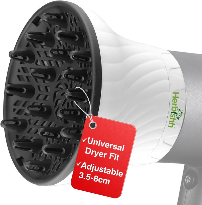 Herbishh Hair Dryer Diffuser Attachment for Curly and Natural Wavy Hair - White - Image 1