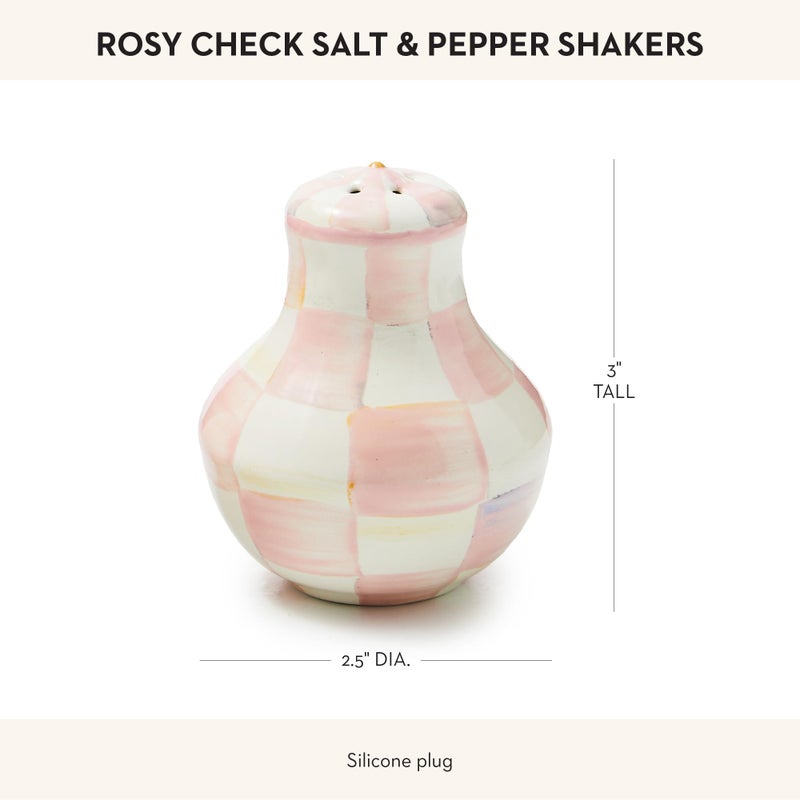 mackenzie childs MACKENZIE-CHILDS Enamel Salt and Pepper Shakers, Kitchen Table Accessories, Pink-and-White Rosy Check - Image 4