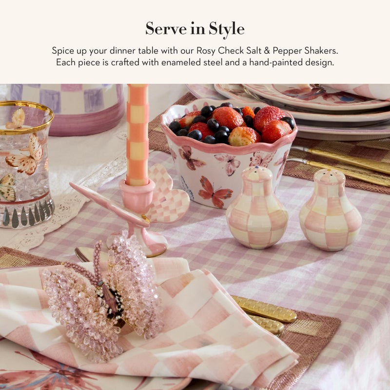 mackenzie childs MACKENZIE-CHILDS Enamel Salt and Pepper Shakers, Kitchen Table Accessories, Pink-and-White Rosy Check - Image 2