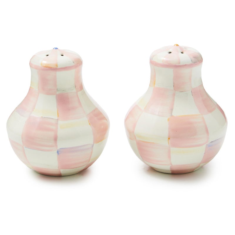 mackenzie childs MACKENZIE-CHILDS Enamel Salt and Pepper Shakers, Kitchen Table Accessories, Pink-and-White Rosy Check - Image 1