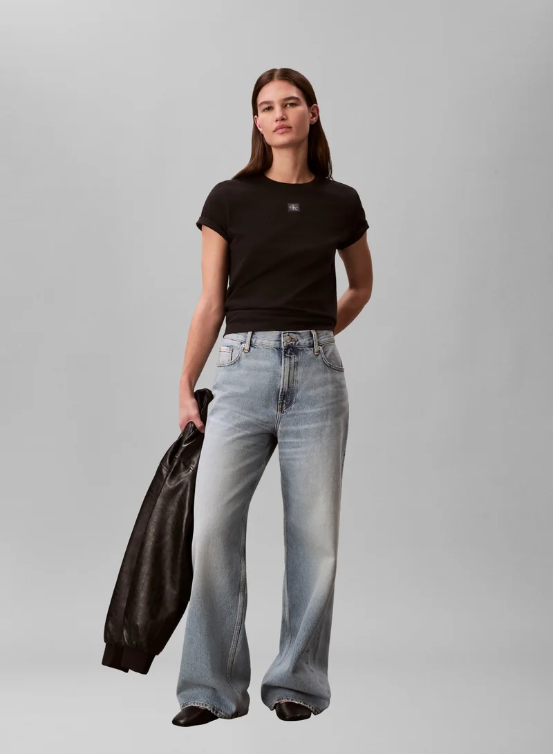 Calvin Klein Jeans Black Monologo Label Crew Neck T-Shirt for Women | Best Price UAE