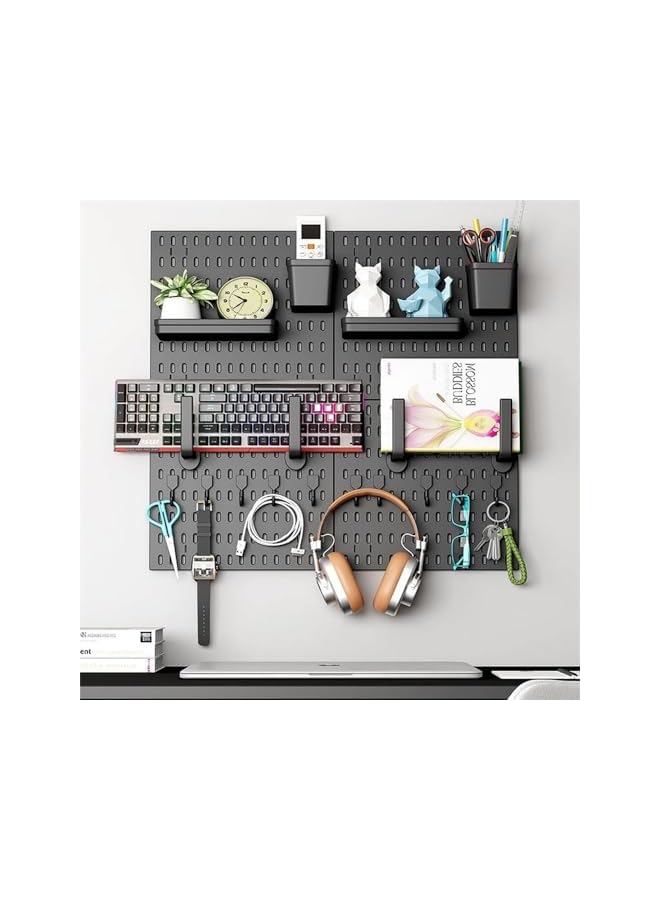 promass Pegboard Wall Mount Display, 4 Pack Pegboard Combination Kit with 18 Accessories, Plastic Display Pegboard Panel Kits Modular Hanging, Wall Organizer PegBoard Organizer for Home, Office - Image 2