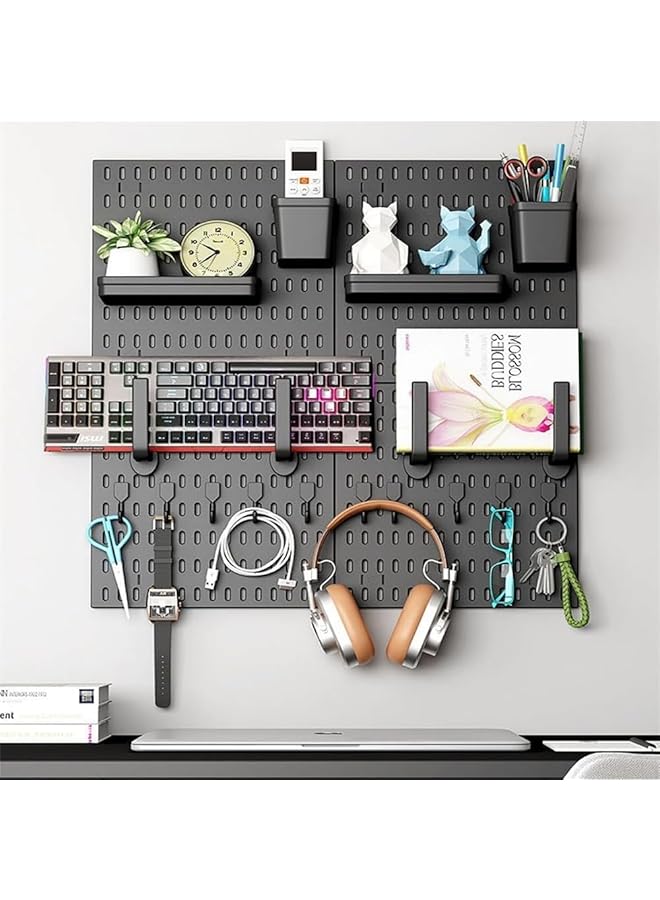 promass Pegboard Wall Mount Display, 4 Pack Pegboard Combination Kit with 18 Accessories, Plastic Display Pegboard Panel Kits Modular Hanging, Wall Organizer PegBoard Organizer for Home, Office - Image 1