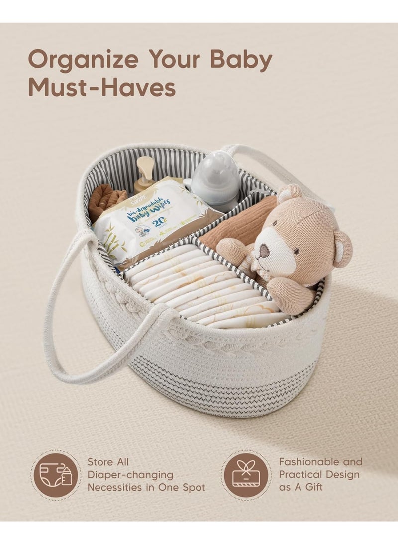 Maliton Maliton Baby Diaper Caddy Organizer, Cotton Rope Diaper Caddy Basket, Large Storage Basket for Newborn Boys and Girls, Gift for Baby Shower List, Newborn Essentials Off White  - Image 4