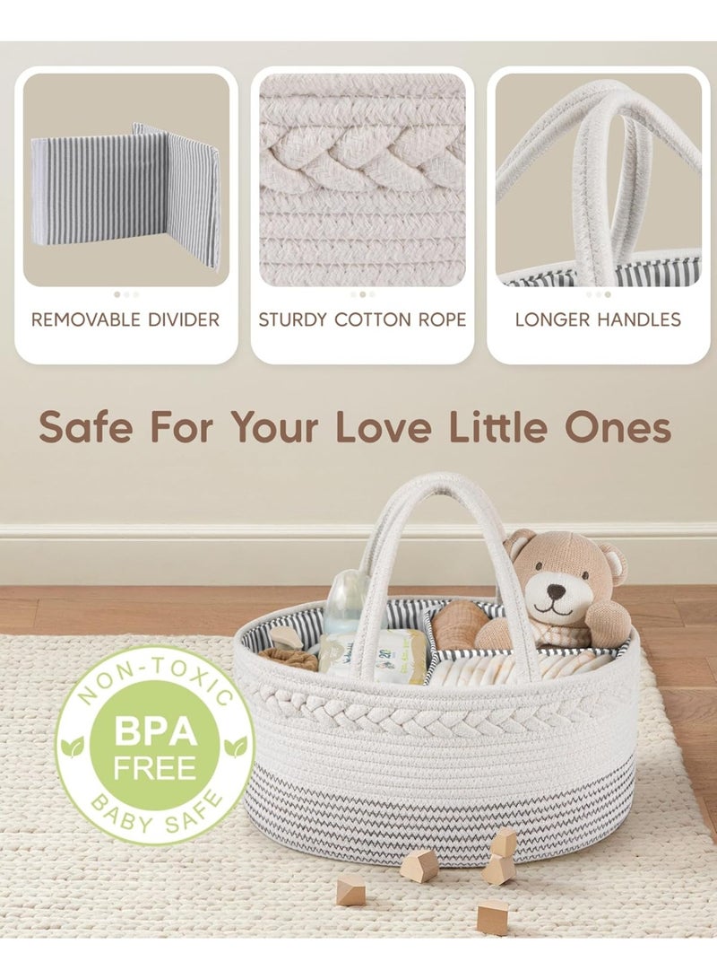 Maliton Maliton Baby Diaper Caddy Organizer, Cotton Rope Diaper Caddy Basket, Large Storage Basket for Newborn Boys and Girls, Gift for Baby Shower List, Newborn Essentials Off White  - Image 3