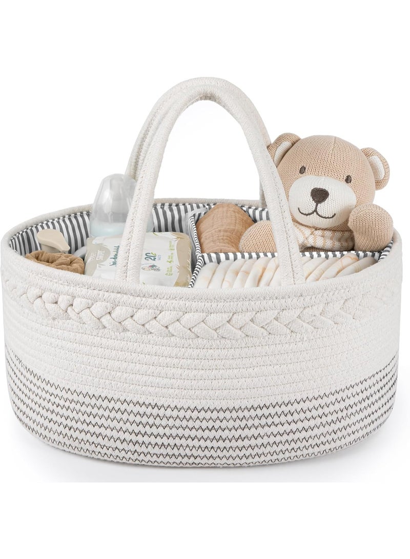 Maliton Maliton Baby Diaper Caddy Organizer, Cotton Rope Diaper Caddy Basket, Large Storage Basket for Newborn Boys and Girls, Gift for Baby Shower List, Newborn Essentials Off White  - Image 1