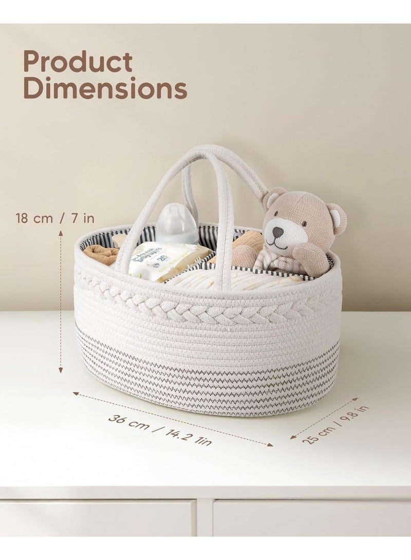 Maliton Maliton Baby Diaper Caddy Organizer, Cotton Rope Diaper Caddy Basket, Large Storage Basket for Newborn Boys and Girls, Gift for Baby Shower List, Newborn Essentials Off White  - Image 2