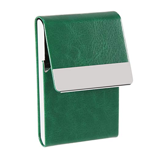 JuneLsy Business Card Holder Case - Professional PU Leather Metal Name Card Holder Pocket Business Card Carrier for Men & Women with Magnetic Shut (S-Dark green) - Image 5