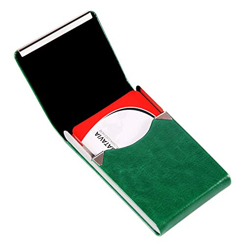 JuneLsy Business Card Holder Case - Professional PU Leather Metal Name Card Holder Pocket Business Card Carrier for Men & Women with Magnetic Shut (S-Dark green) - Image 4