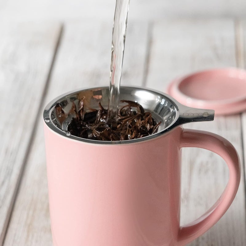 CEEFU Porcelain Tea Mug with Infuser and Lid, Teaware with Filter and Coaster, Loose Leaf Tea Cup Steeper Maker, 16 OZ for Tea/Coffee/Milk/Women/Office/Home/Gift (Pink) - Image 5