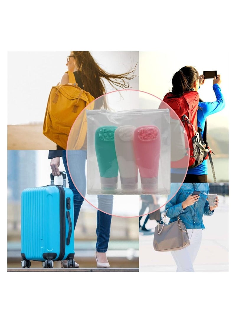 SYOSI - 3 Pack Travel Bottle Set, ELECDON Leakproof Refillable Travel Containers Set with EVA Bag and Double Sided Facial Cleansing Brushes for Lotion Liquid Shampoos, Soap and Toiletries (BPA Free, 90 ML) - Image 1
