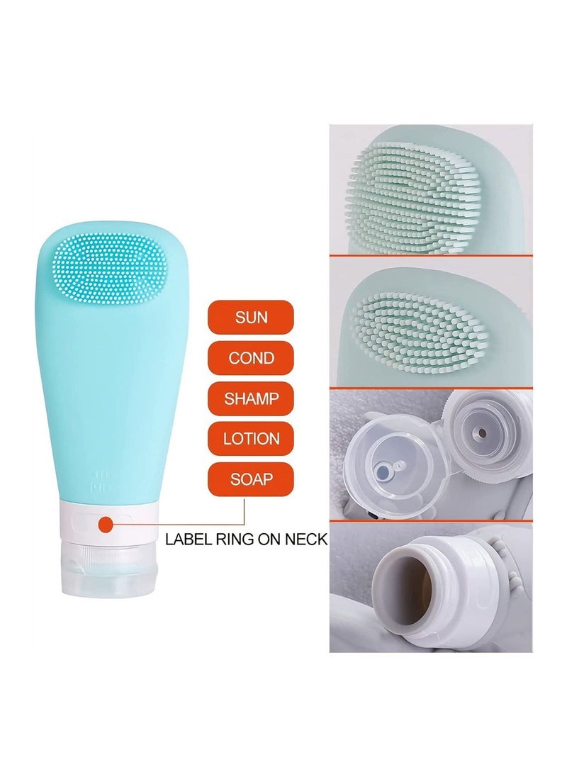 SYOSI - 3 Pack Travel Bottle Set, ELECDON Leakproof Refillable Travel Containers Set with EVA Bag and Double Sided Facial Cleansing Brushes for Lotion Liquid Shampoos, Soap and Toiletries (BPA Free, 90 ML) - Image 1