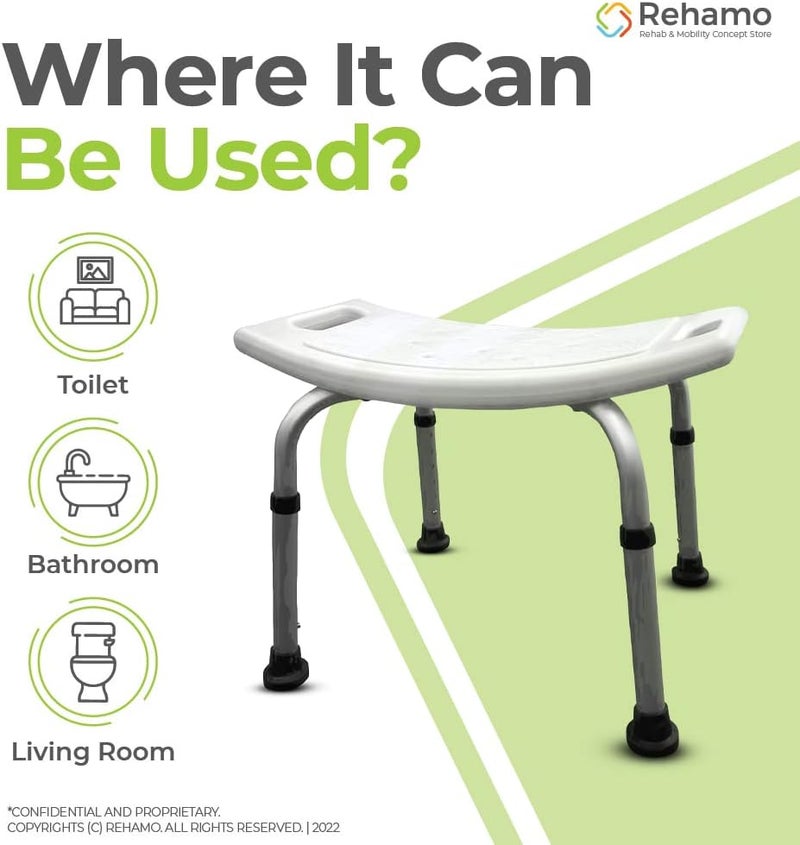 Rehamo Std Shower Chair Stool, Showerie Anti Slip Bathroom Stool For Elderly And Adults, White - Image 2