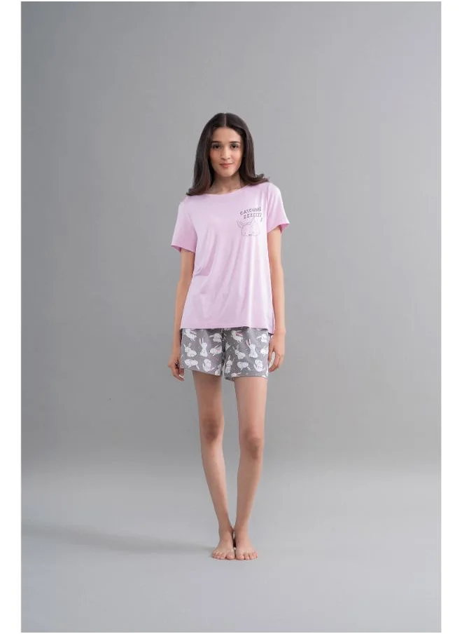 نسيسير Cuddly Bunnies Grey Modal Shorts Set