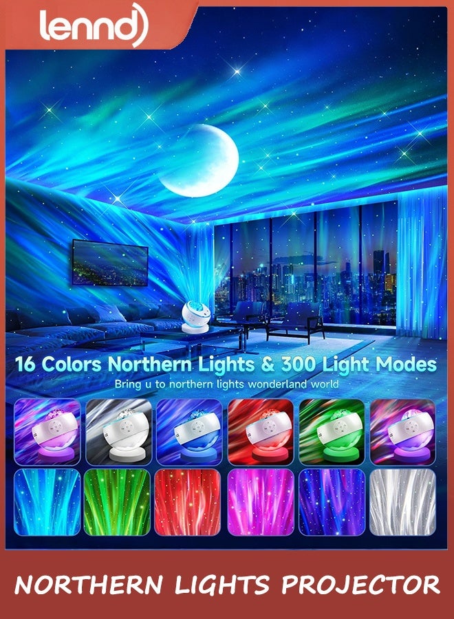 LENND Northern Lights Projector,16Color Galaxy Projector for Bedroom, 15 White Noise Galaxy Light Projector, 5Moon Star Projector, Bluetooth Aurora Light Projector, Remote Timer Star Lights - Image 2