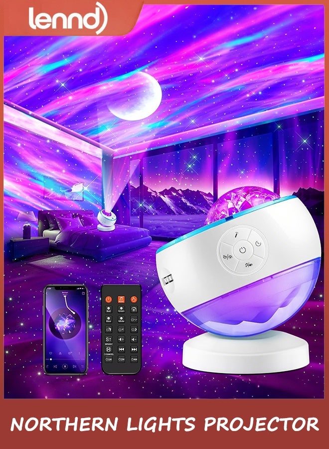 LENND Northern Lights Projector,16Color Galaxy Projector for Bedroom, 15 White Noise Galaxy Light Projector, 5Moon Star Projector, Bluetooth Aurora Light Projector, Remote Timer Star Lights - Image 1