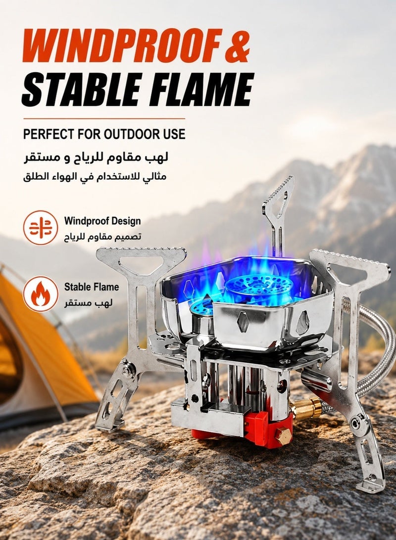 TaqwaMart 9800W Portable Camping Gas Stove with Piezo Ignition, 3-Core Windproof Burner and 1LB Propane Tank Adapter for Outdoor Cooking - Image 3