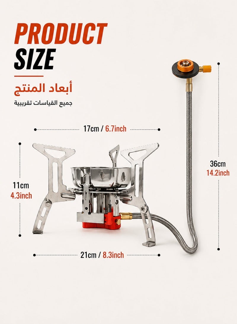 TaqwaMart 9800W Portable Camping Gas Stove with Piezo Ignition, 3-Core Windproof Burner and 1LB Propane Tank Adapter for Outdoor Cooking - Image 4