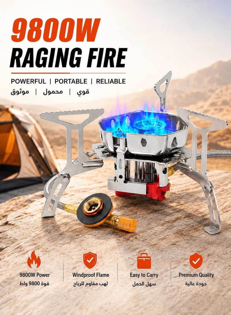 TaqwaMart 9800W Portable Camping Gas Stove with Piezo Ignition, 3-Core Windproof Burner and 1LB Propane Tank Adapter for Outdoor Cooking - Image 2