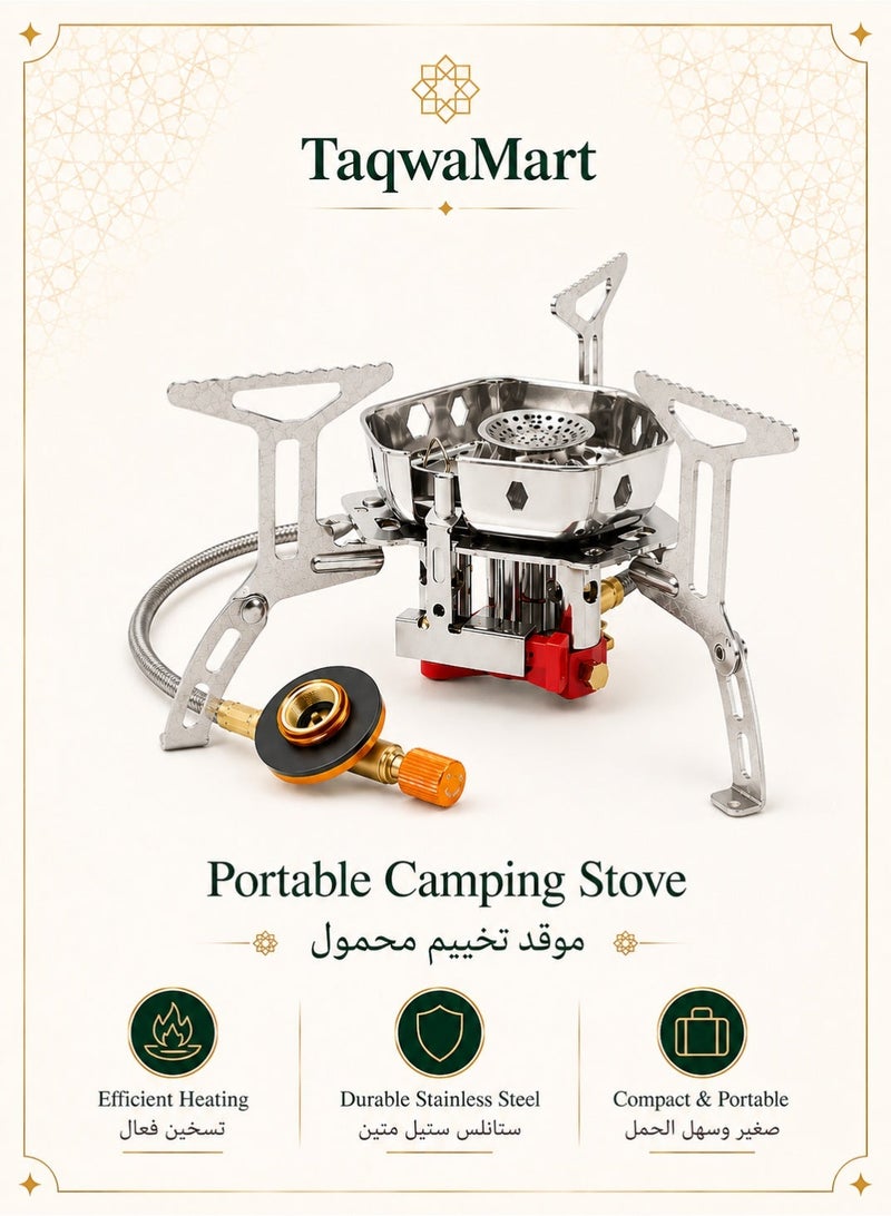 TaqwaMart 9800W Portable Camping Gas Stove with Piezo Ignition, 3-Core Windproof Burner and 1LB Propane Tank Adapter for Outdoor Cooking - Image 1