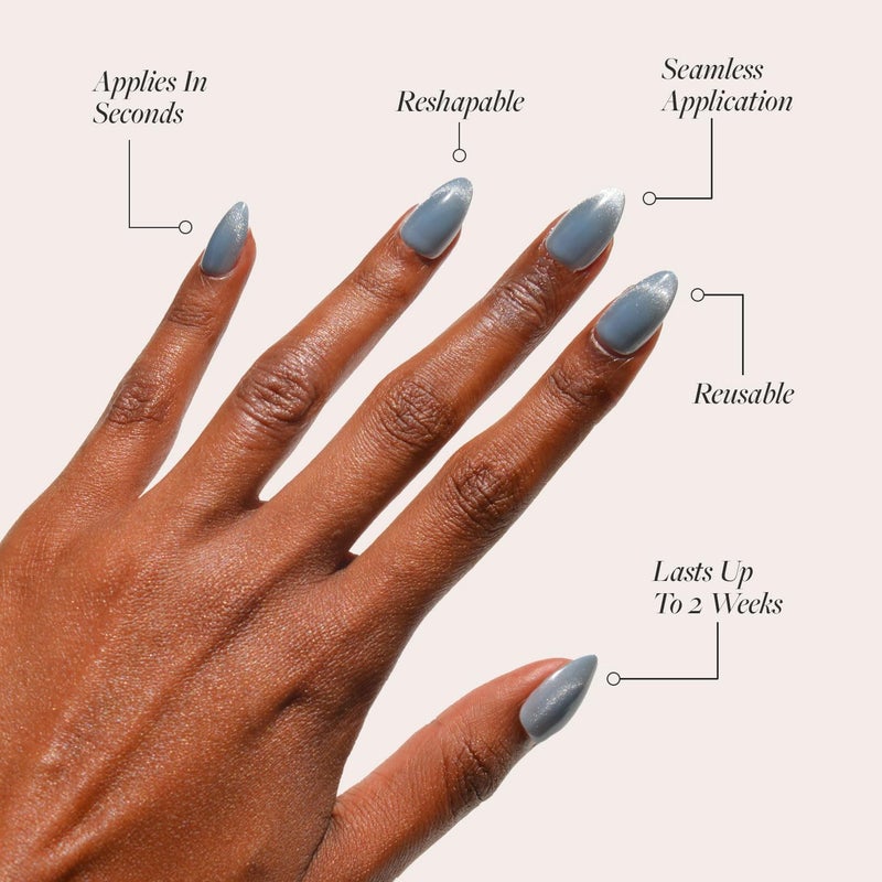 Glamnetic General compatible practical design Press On Nails - Baby Blues | Short Almond, Pastel Blue Nails with a Mesmerizing Metallic Finish | 15 Sizes - 30 Nail Kit with Glue Extra part combo compatible - Image 3