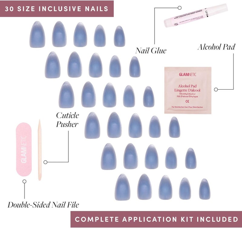 Glamnetic General compatible practical design Press On Nails - Baby Blues | Short Almond, Pastel Blue Nails with a Mesmerizing Metallic Finish | 15 Sizes - 30 Nail Kit with Glue Extra part combo compatible - Image 4