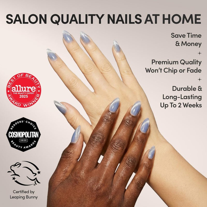 Glamnetic General compatible practical design Press On Nails - Baby Blues | Short Almond, Pastel Blue Nails with a Mesmerizing Metallic Finish | 15 Sizes - 30 Nail Kit with Glue Extra part combo compatible - Image 2