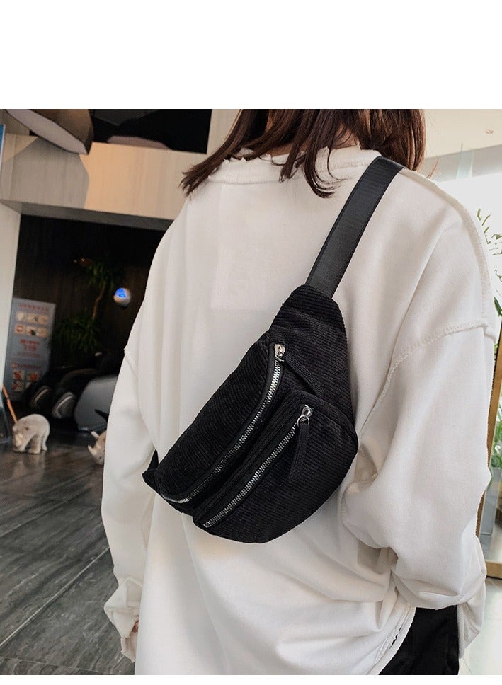 Daytoyz Corduroy Waist Bag Zippered Chest Bag Sling Travel Daypacks for Girl Woman Ladies - Image 2