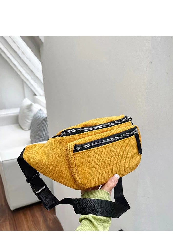 Daytoyz Corduroy Waist Bag Zippered Chest Bag Sling Travel Daypacks for Girl Woman Ladies - Image 1
