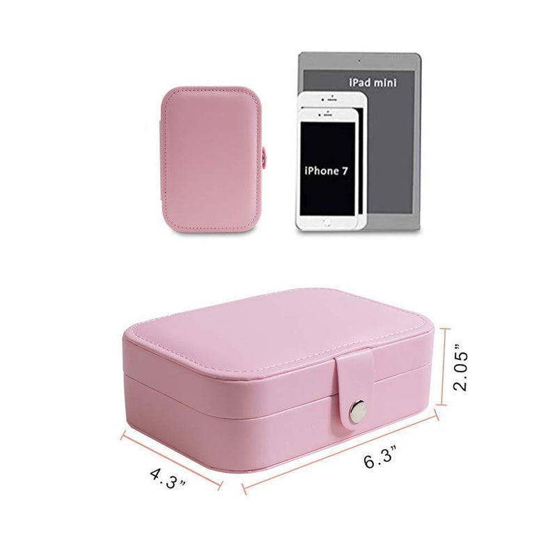KRUSHNASHRY Jewelry Box Portable Travel Jewelry Box Small TwoLayer Jewelry Organizer Synthetic Leather Jewelry Storage Case for Ring Necklace Earring Pink - Image 3