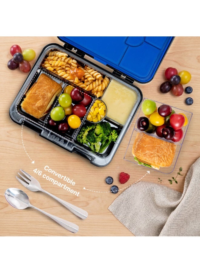 Eazy Kids Personalized 6 & 4 Convertible Bento Lunch Box w/Steel Spoon & Fork Set - Gamer Black - Image 4
