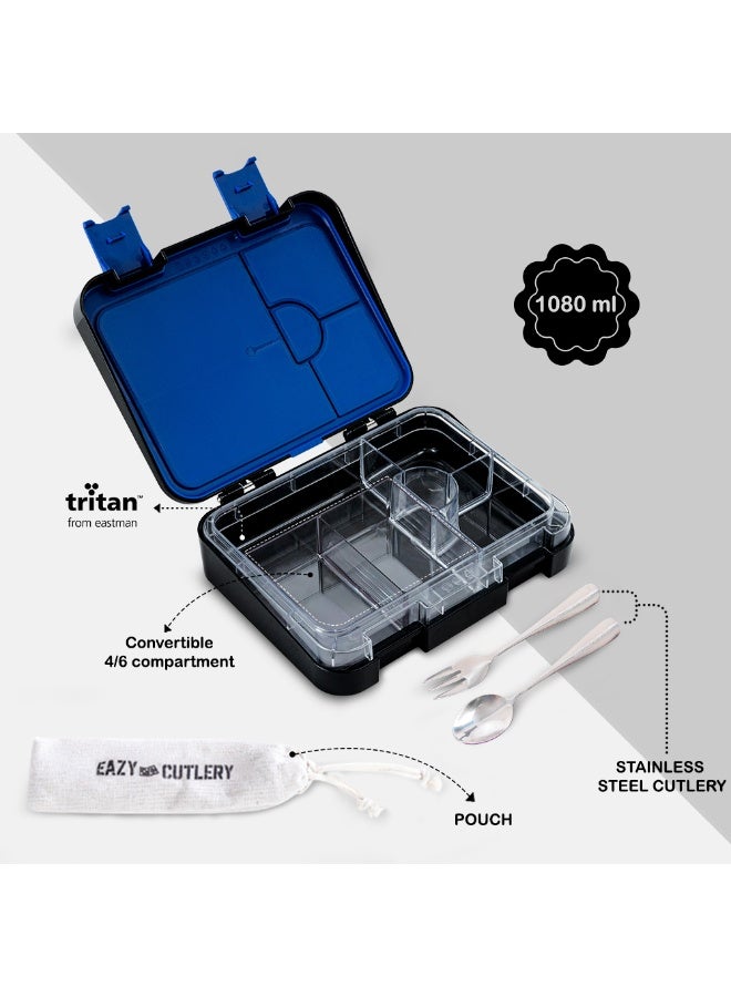 Eazy Kids Personalized 6 & 4 Convertible Bento Lunch Box w/Steel Spoon & Fork Set - Gamer Black - Image 5