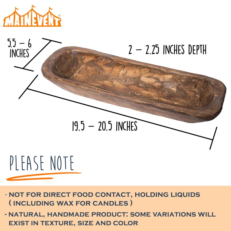 MAINEVENT Decorative Wooden Dough Bowl Decor Approx 20 Inch, Spanish Oak Centerpiece Long Wood Dough Bowl, Made in USA - Image 3