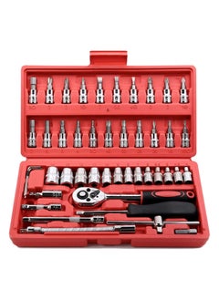 SYOSI 46 Pcs Drive Socket Ratchet Wrench Set with Bit Socket Metric and Extension Bar for Auto Repairing Automobile Motorcycle Hardware Tool Combination Suit Household with Storage Case  - Image 1