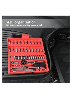 SYOSI 46 Pcs Drive Socket Ratchet Wrench Set with Bit Socket Metric and Extension Bar for Auto Repairing Automobile Motorcycle Hardware Tool Combination Suit Household with Storage Case  - Image 3